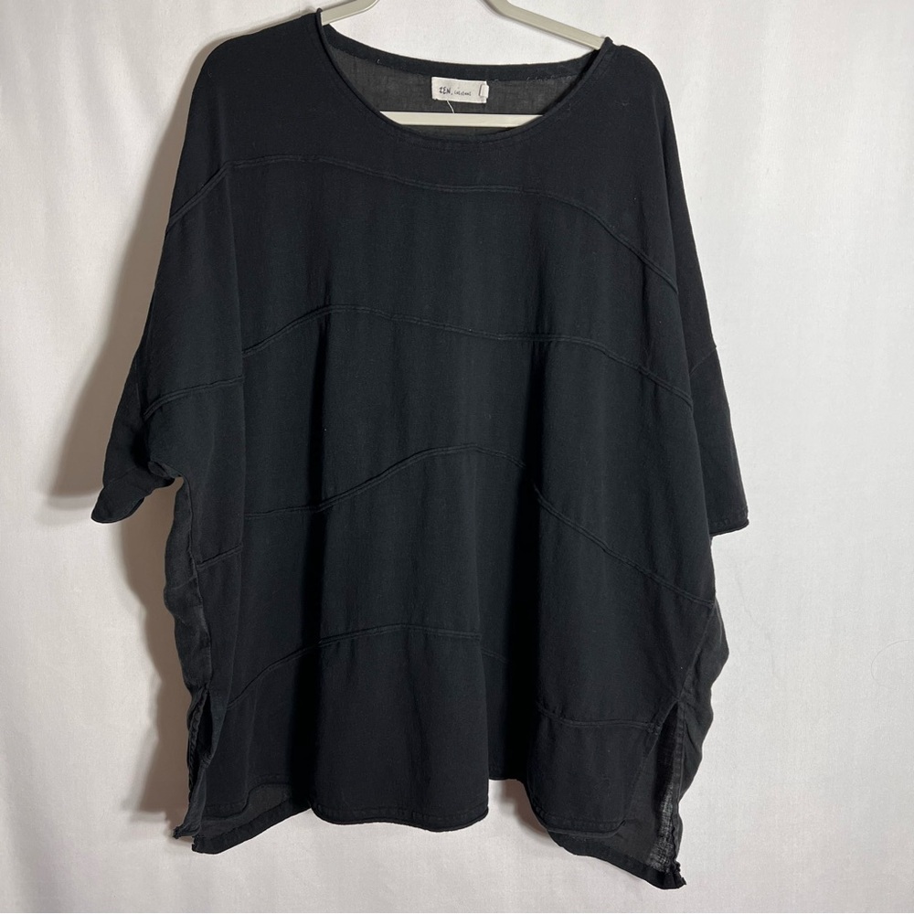 Cheyenne Womens Oversized Patchwork Tunic blouse Size 1x Black lagenlook baggy